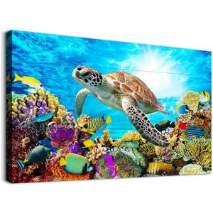 Family Wall Decor For Bedroom Family Canvas Wall Art For Bathroom Sea Turtles Wall Pictures Artwork Office Canvas Art Blue Ocean Wall Painting Modern Living Room Kitchen Home Decorations 16x24 Inch (24L" x 16W", The Turtle Picture 1 Piece)