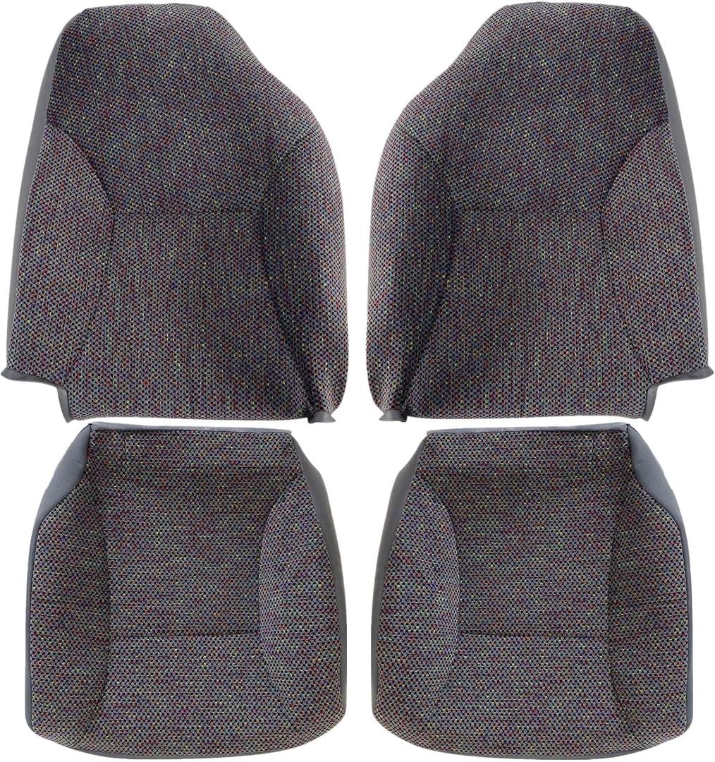 NLQR Front Driver and Passenger Side Bottom and Top Lean Back Cloth Replacement Seat Covers #Mist Gray R1C3 Compatible with Dodge Ram 1500 2500 3500 1998 1999 2000 2001 2002