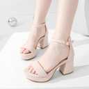 LAURMOSA High Heels for Kids Sandals Big Girls Dress Shoes Flower Girl Shoes for Wedding Party Pageant Round Open Toe Ankle Strap Dress Sandals Platform Heels Chunky Pumps for Little Big Kids (Beige) 2