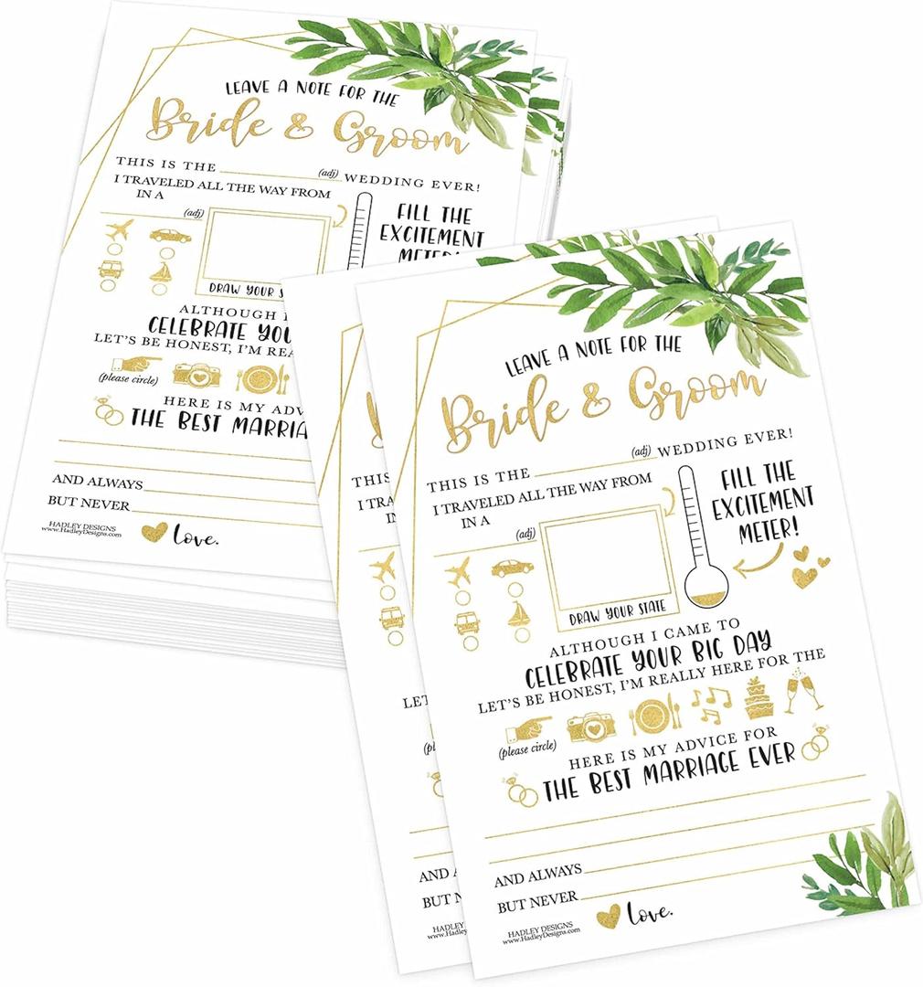 Hadley Designs 25 Greenery Wedding Advice Cards Boxes for Reception, Wedding Guest Book, Advice for Bridal Shower Games, Guests Advice and Groom Wedding Games