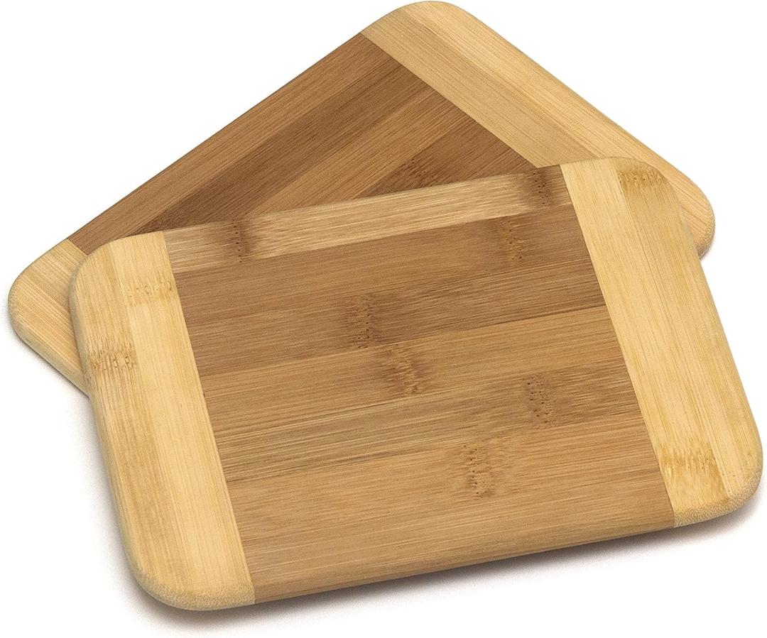 Lipper International Bamboo Wood Two-Tone Kitchen Cutting and Serving Board, Small, 7 3/4" x 6" x 1/4", Set of 2