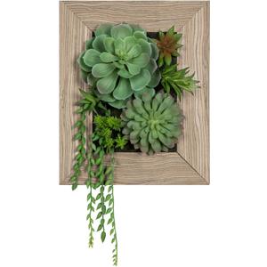 Fake Plants Succulents 3D Artificial Wall Hanging Plants Indoor Faux Succulent Arrangement in Wooden Planter for Home Farmhouse Kitchen Console Table Wall Decoration (Type#02)