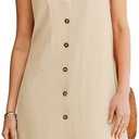 GPAPENT Linen Dresses for Women Summer Casual Sleeveless Button Down V Neck Pocket Self Tie Knee Length Loose Sun Dress, Size Large