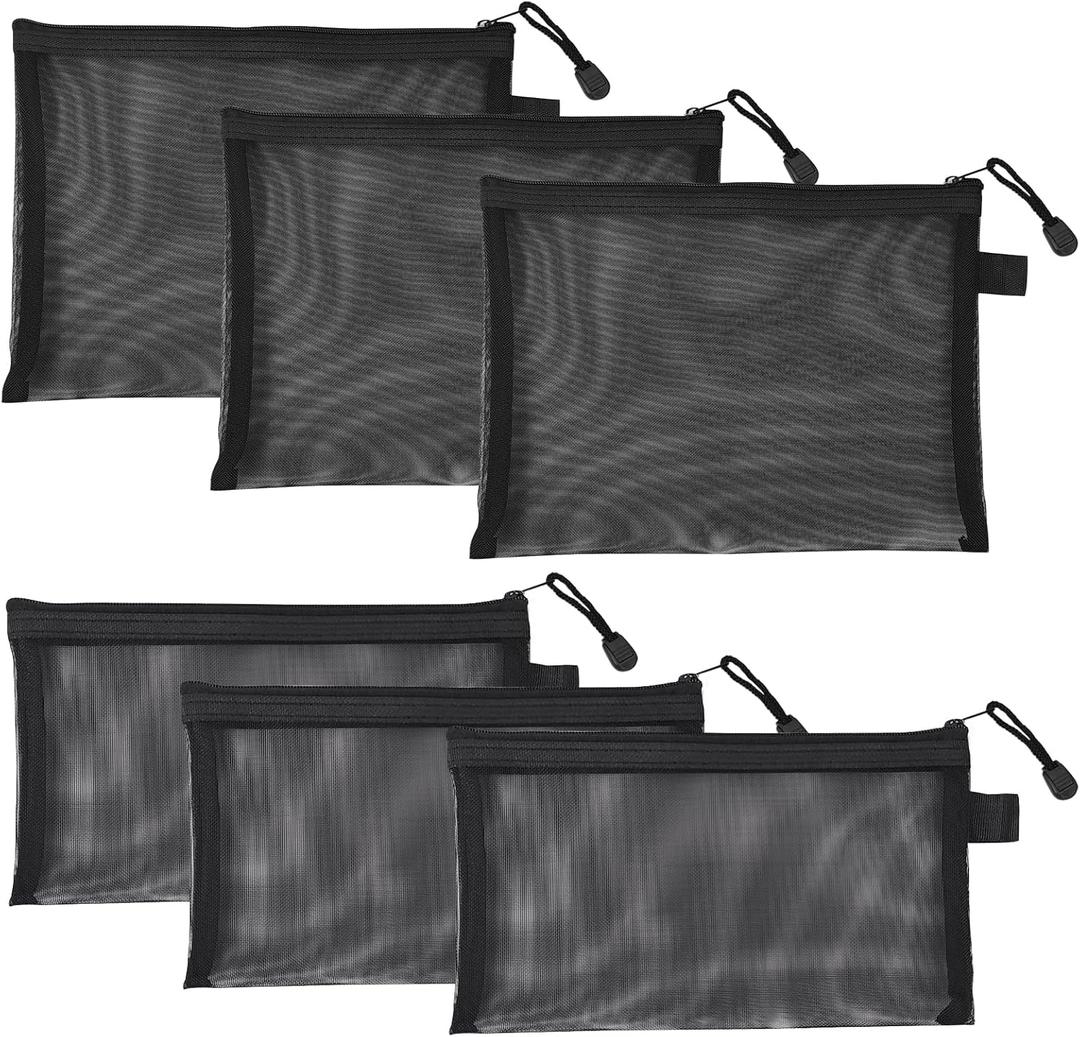 6 Pack Mesh Pouch with Zipper, Small Makeup Bag Organizer for Travel, Cosmetic & Toiletry, Versatile Organizer Pouches for Purse, Diaper Bag, Electronics & Pencil Case, Black 