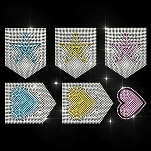 MAYJOYDIY Star Pocket Rhinestone Iron on Hotfix Transfer Heart Pocket Heat Transfer Sticker Pentagram Shape Bling Clothing Decoration Applique for Shirt Bag Hat Jeans Shoes Clothes DIY Crafts