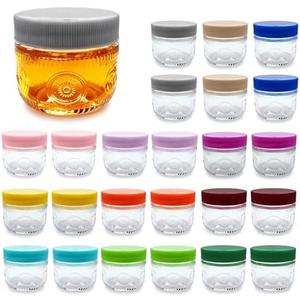 Amzcku 2 oz Mini Glass Mason Jars with Mouth Colored Lids - 24-Pack Glass Canning Jars for Storage, Overnight Oats, Jam, Jelly, Honey, Beans, Spices, Wedding Favors, Shower Favors