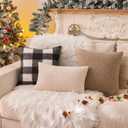 AQOTHES Beige Winter Throw Pillow Covers 12x20 Inch Set of 2, Boucle Faux Fur Pillow Covers,Cozy Fluffy Home Living Room Farmhouse Decor for Sofa Couch Bed