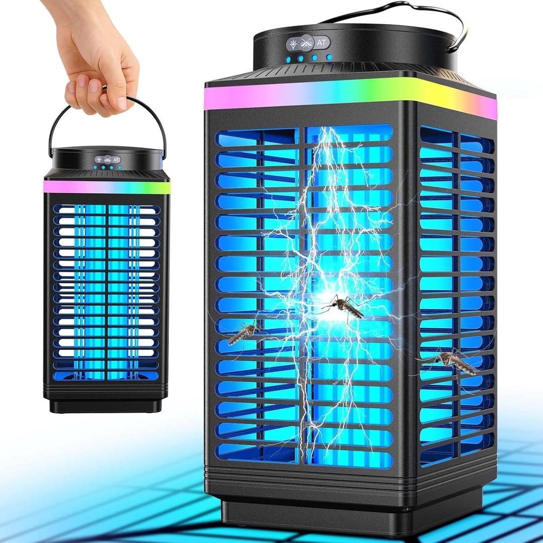 Bug Zapper Outdoor, 4-in-1 4200V Electric Mosquito Zapper, Cordless Rechargeable Bug Zapper Fly Zapper with 5000mAH Battery, Waterproof IP68, Portable & Wireless Insect Zapper for Camping Patio Black Bug Zapper Outdoor, 4-in-1 4200V Electric Mosquito Zapper, Cordless Rechargeable Bug Zapper Fly Zapper with 5000mAH Battery, Waterproof IP68, Portable & Wireless Insect Zapper for Camping Patio Black