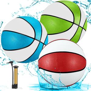 Jenaai 3 Pcs Pool Basketball 9'' Water Basketball Bulk with Pump for Swimming Indoor Mini Hoop Waterproof Pool Party Game Toy Gift for Child Adult (Multicolor)