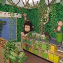 15 Pieces Jungle Theme Party Decoration Vbs 2026 Decor Rainforest 3 Pcs 9x4.5ft Safari Tropical Greenery Leaves Photography Backdrop 12 Pcs 7ft Fake Vines for Jungle Hawaiian Luau Indoor Room Decor