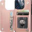 ONETOP Compatible with iPhone 13 Pro Wallet Case with Card Holder, PU Leather Kickstand Card Slots Case, Double Magnetic Clasp Durable Shockproof Cover 6.1 Inch(Rose Gold)