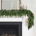 Realistic Christmas Garland for Mantle 6FT Real Touch Thick/Lush Artificial Cedar Garlands with Pine Cones/White Berries Decorations Indoor Christmas Garland for Stairs Railing Outdoor Holiday Decor