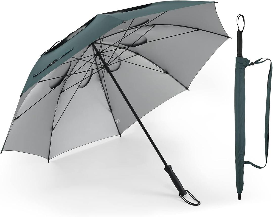 Storm Proof Golf Sports Umbrella - 62 Inch Large Size Sturdy Umbrella with UV Protection, Resists Up to 55 MPH Wind for Men and Women (Green)