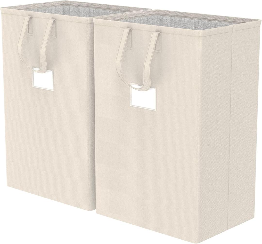 75L Large Laundry Hamper with Handles, Dirty Clothes Hamper for Bedroom Waterproof, Freestanding Tall Laundry Basket Waterproof, Hamper for Bedroom, Bathroom, Dorm, Toys Storage(Ivory