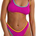 ZAFUL Bikini Sets for Women Bow Knot Tie Back Sexy Two Piece Swimsuits Triangle High Cut Bathing Suit Velvet String Swimwear (Small, Magenta)