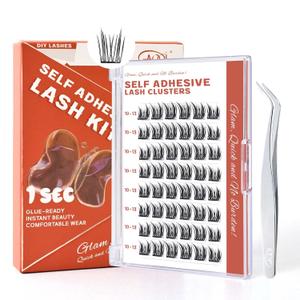 GAQQI Self Adhesive Lash Clusters, Pre Glued Eyelashes 1014mm Wispy Cluster Lashes, Press On No Glue False Eyelashes, Strong Adhesive & Reusable Glueless（PG4）
