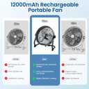 15" Rechargable Battery Operated Fan for Camping,12 Speeds Cordless Floor FanRechargeable Portable Fan for Travel Indoor Outdoor, 12000mAh, 360Manual Tilt