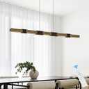 Modern LED Linear Pendant Lights 52 inch LED Chandelier Lighting for Home Office Black & Wood Dining Room Hanging Light Fixture Modern Dimmable Kitchen Island Lighting, 51.2''