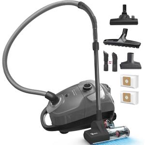 Akitas C11WT Bagged Canister Vacuum Cleaner, Wessel Turbo Brush for Pet Hair (Cat & Dog), HEPA Filtration, 33ft Cleaning Radius, with Retractable Cord and Wide Parquet Brush