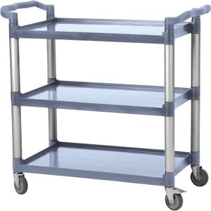 Service Cart Heavy Duty 3-Shelf Rolling Utility/Push Cart with Lockable Wheels, 360 lbs. Capacity, Black, for Foodservice/Restaurant/Cleaning (Grey)