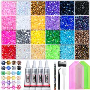 35000 Pcs Resin Jelly Rhinestones Kit, Multicolor 3mm Flatback Rhinestones with 4 Pcs B7000 Jewelry Glue & Tools, All-in-One Bedazzling Kit for DIY Arts & Crafts Gifts
