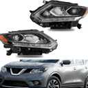 Silscvtt Headlights Assembly Replacement for Nissan Rogue 2014-2016 Black Housing Reflector Headlamp Driver and Passenger Side 26010-4BA5A 26060-4BA5A