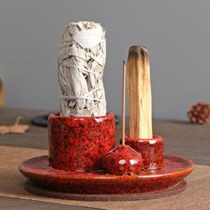 Comeon Ceramic Incense Stick Holder,Home Yoga 3 in 1 Incense Burner Sage Holder for Burning (Red)