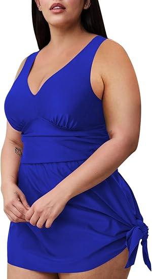 Sovoyontee Women Two Piece Plus Size Tankini Swimsuits Flowy Swim dress Tummy Control Bathing Suits with Shorts, XXL