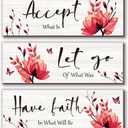 3 Pcs Red Bathroom Decor Rustic Flower Wall Art Accept Let Go Have Faith Farmhouse Bedroom Wall Decor Wooden Inspirational Quotes Decorations for Living Room Bathroom Bedroom(Red, 12 x 4 Inches)