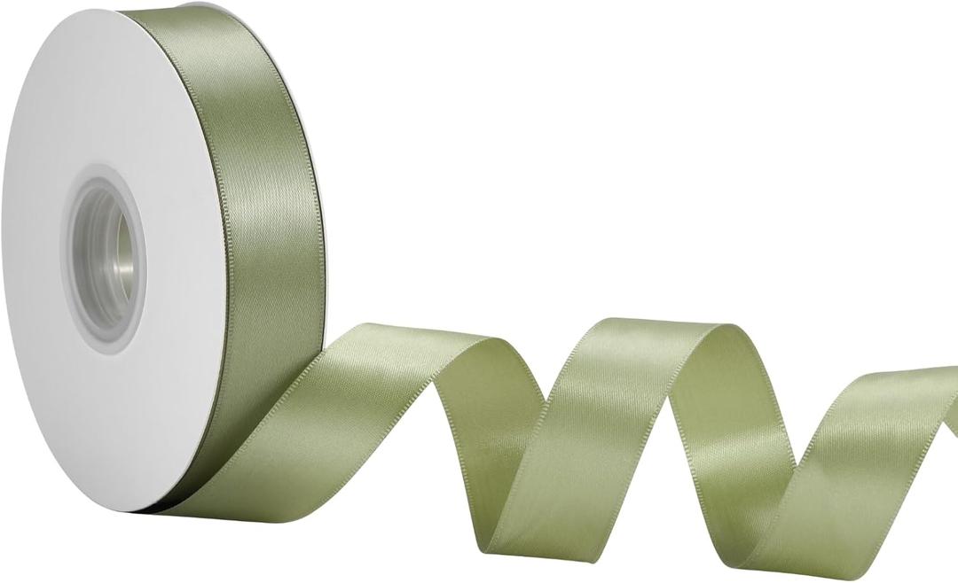2 x Sage Green Satin Ribbon 1 Inch x 50 Yards Rustic Double Faced Ribbon for Wedding Favors, Gifts & Floral Crafts