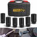 1/2" Drive Crank Bolt Socket Set, 17MM, 19MM, 21MM, 22MM, 24MM 27MM, Harmonic Balancer Socket Set, Deep Counter-Weighted Socket Set, 3 Times Momentum Power of Standard Impact Socket Set