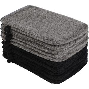 PHOGARY 10 Pack Microfiber Body Wash Mitts, Soft Face Mitten, Bath Spa Cloth, Reusable Makeup Remover Mitt Gloves, European Style Wash Cloth,68inch, Black and Grey