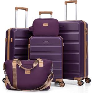 Luggage Sets 5 Piece, Suitcases with Wheels,ABS Hard Case Luggage with TSA Lock Spinner Wheels,Carry On Luggage Set (20/24/28 Inch) (Violet)