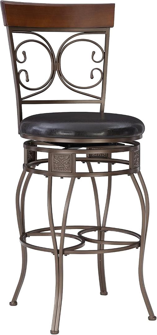 Powell Company Back Scroll Powell Big and Tall Barstool, Bar Height, Dark Bronze/Brown