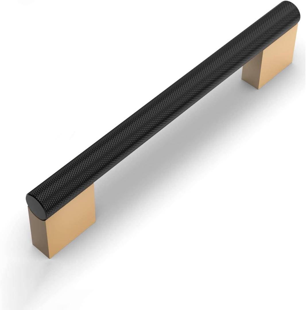 10 Pack 5"(128mm) Black and Gold Cabinet Pulls Knurled Kitchen Cabinet Handles Drawer Pulls Cupboard Hardware for Cabinets