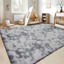 GarveeHome 6x9 Shag Area Rug, Ultra Soft Fluffy Rug for Living Room Bedroom, Machine Washable Indoor Carpet, Non-Slip Bedside Rug for Kids Boys Girls Nursery Dorm Home Decor, 6x9 Tie-Dyed Light Grey.