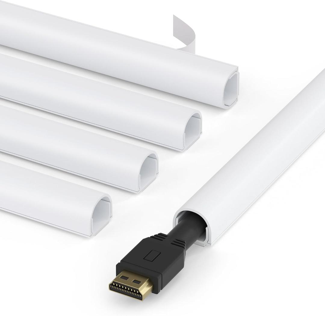 ZhiYo 71in Wire Covers for Cords on Wall, One Cord Hider, Self-Adhesive Cord Covers for Wires on Wall, Paintable TV Cable Hider, White Cable Management Raceway Kit, 5X L14.2in, W0.5in H0.4in