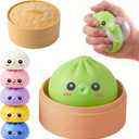 Dumpling Squishy Toy with Bubble Blowing Feature, Squishy Dumpling Stress Relief Toy, Cute Bao Bun Squeeze Toy with Steamer Box, Soft Sensory Fidget Desk Toy Gift (2, Green)
