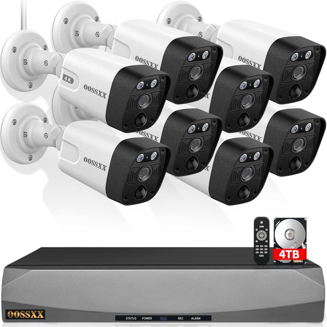 (2026 Update) 4K PoE Security Camera System w/PIR & AI Human Detection, 8CH NVR w/ 4TB HDD, 8 Cameras, 130 Ultra Wide Angle, 60-Day Recording, 2-Way Audio, Remote Control, No Monthly Fee