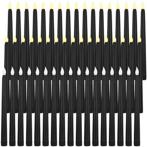 Baquler 50 Pcs 8.5 Inch Black LED Flameless Taper Candles Bulk Battery Operated Taper Candles Flickering Candlesticks for Wedding Church Holiday Table Decoration