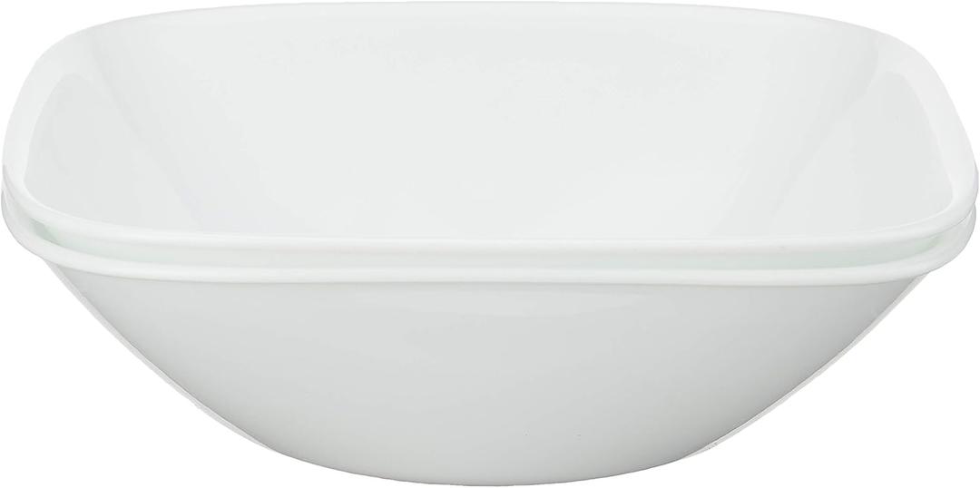 Corelle Vitrelle 2-PC Large 1-Qt Glass Serving Bowl, Crack and Chip Resistant, Square Serving Trays, White