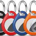 RFUNGUANGO Compatible AirTag Holder Air Tag Keychain Protective Case - 4 Pack Air Tag Protective Case with Metal Keychain for Kids, Pets, Luggage, Backpacks, Keys, Black,Orange,Blue,Red