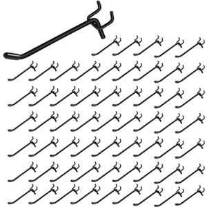 60PCS Black Pegboard Hooks 4 Inch, Peg Board Shelving Hook Metal Pegboard Display Hook Peg Wall Hook for 1/4 Spaced Pegboard, 0.2 Diameter Peg Board Peg for Garage Storage Organizer