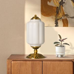 Milk Glass Table Lamp - Modern Farmhouse Design with Antique Brass Finish Base, White Desk Light for Living Room & Bedroom Decor (White 15")