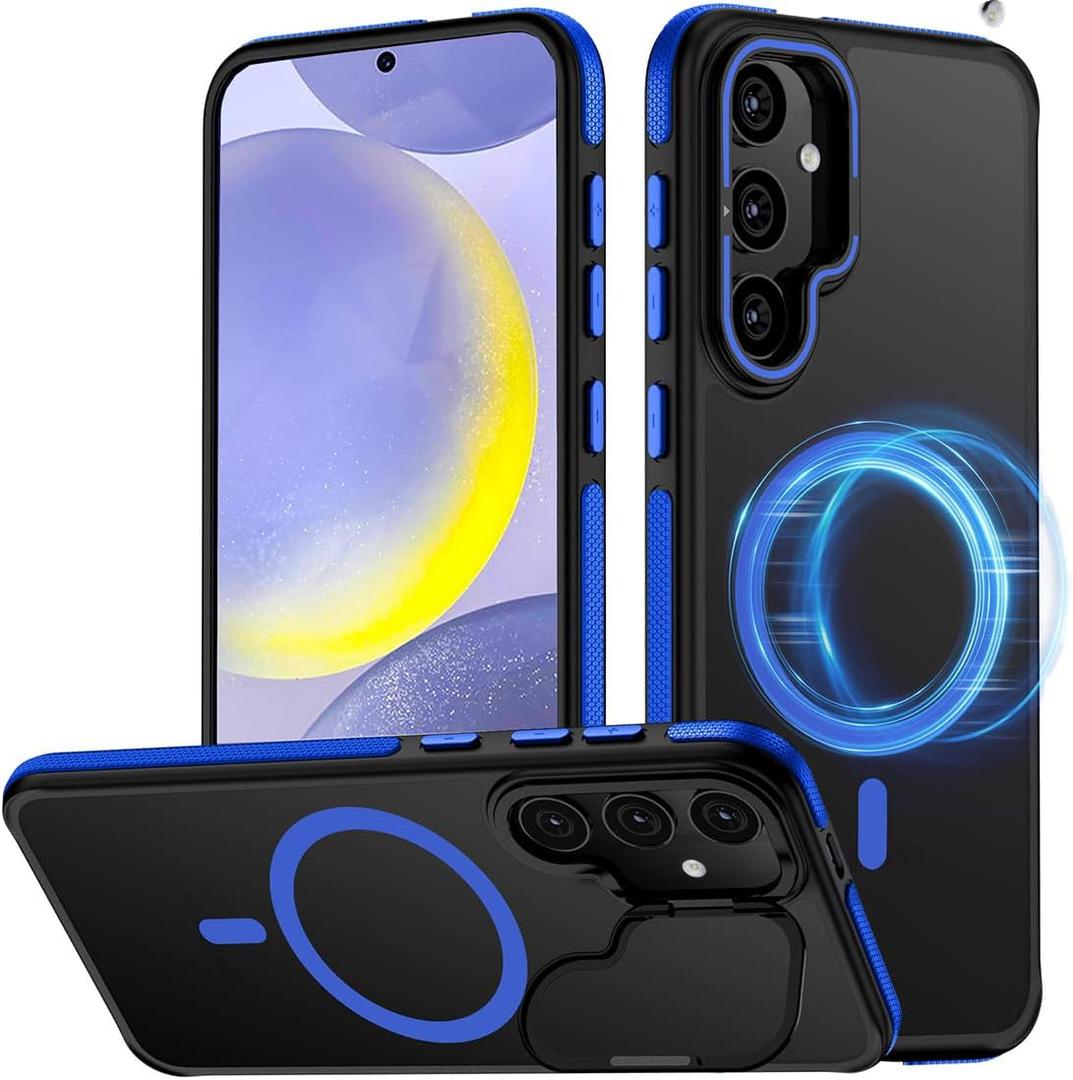 TIANNIUKE for Samsung Galaxy S24 Plus Case, Compatible with MagSafe, Anty-Slip Grip,Military-Grade Protective, Adjustable Kickstand Phone Case, Magnetic Case (Blue)