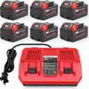 WECACHWE 6.0Ah High-Output Replacement for Milwaukee 18V Battery with Dual-Port Rapid Charger 4811-1862 4811-1852 4811-1840 4811-1830 4811-1811 4811-1815 4811-1820 4811-1841(6Battery+1Charger)