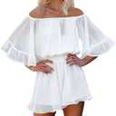Women Boho Summer Romper Casual Floral Print Off Shoulder Strapless Shorts Jumpsuits XL