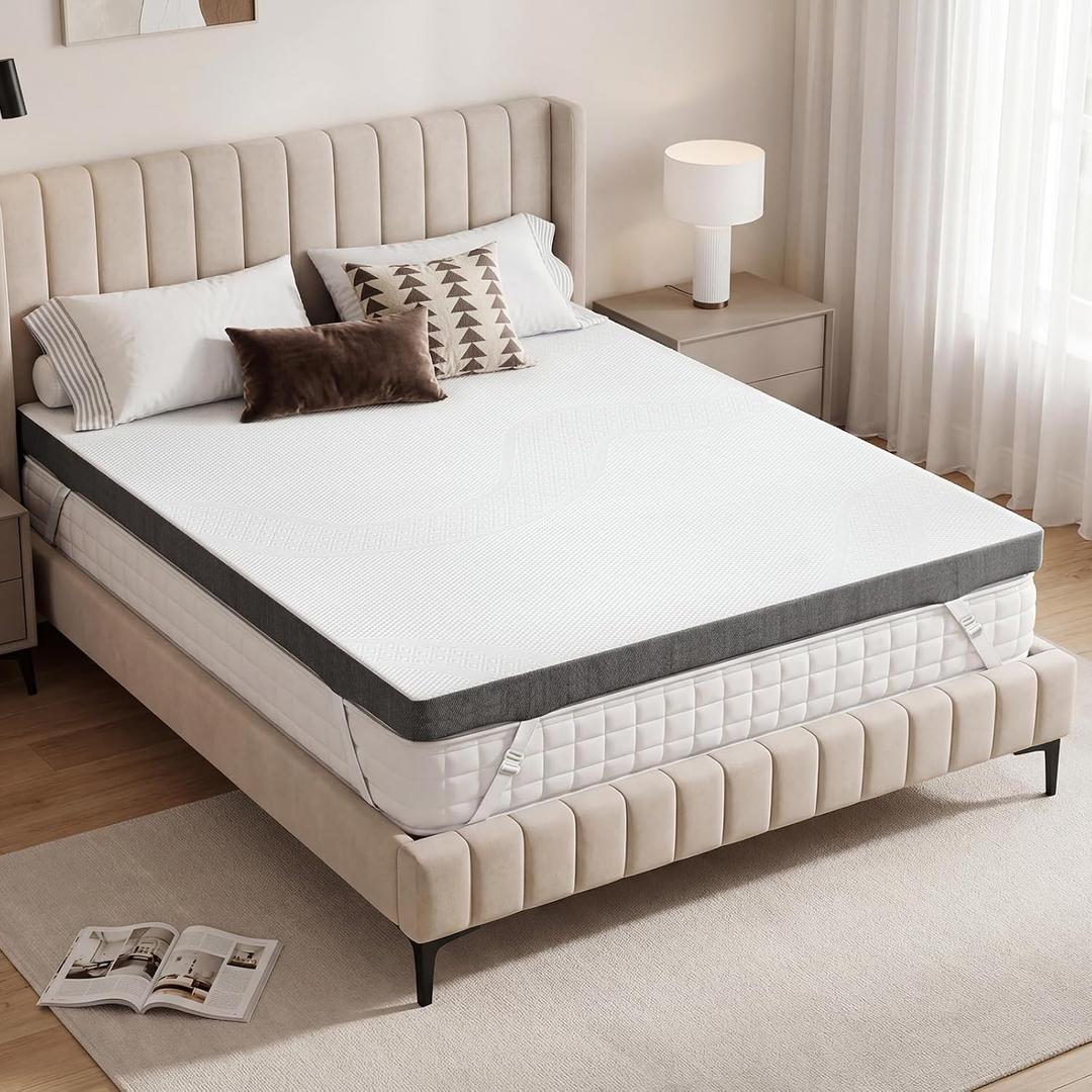 Vipbear Extra Firm Mattress Topper Twin: 4 Inch High Density Bed TopperExtra Support for Pain ReliefBreathable Washable Soft Cover with Anti-Slip StrapsCertiPUR-US Oeko-Tex Certified 38"x 75"