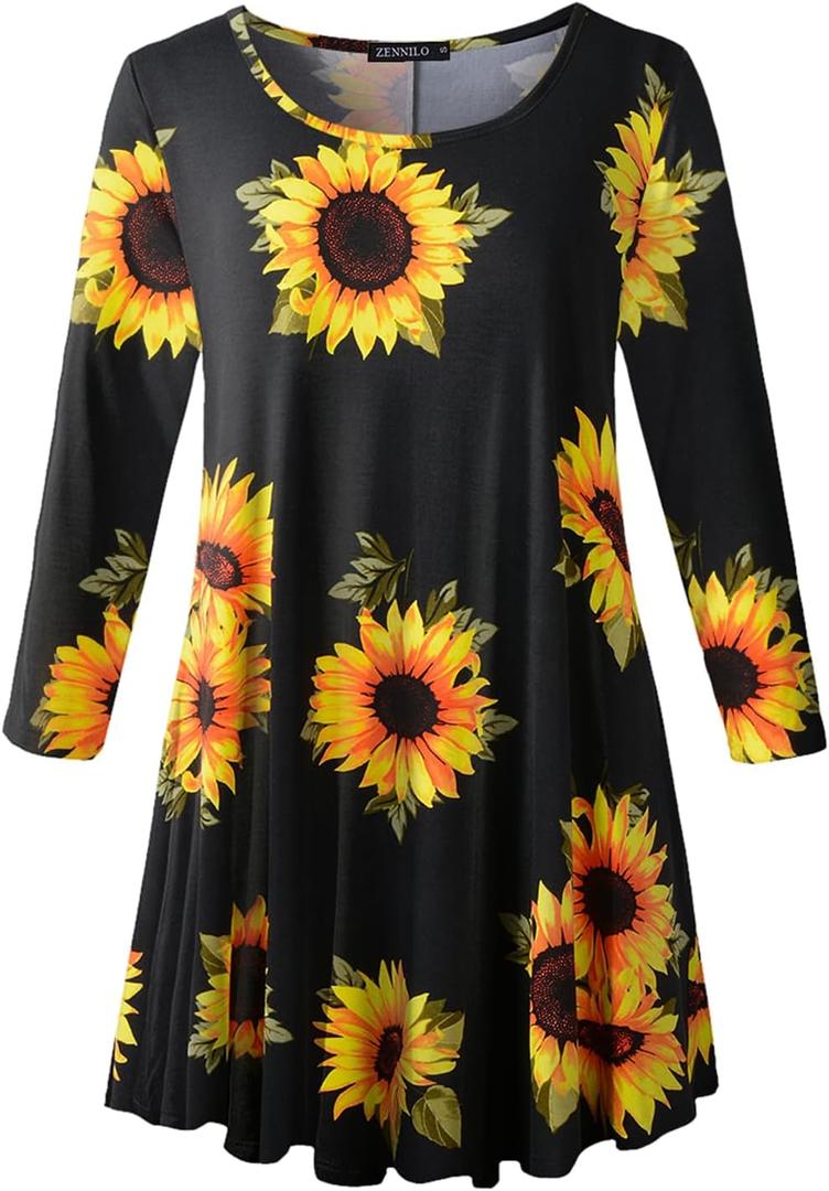 ZENNILO Women Casual Loose Fit Swing Flare Tunic Tops Basic Plus Size Flowy Shirt (White, XL)