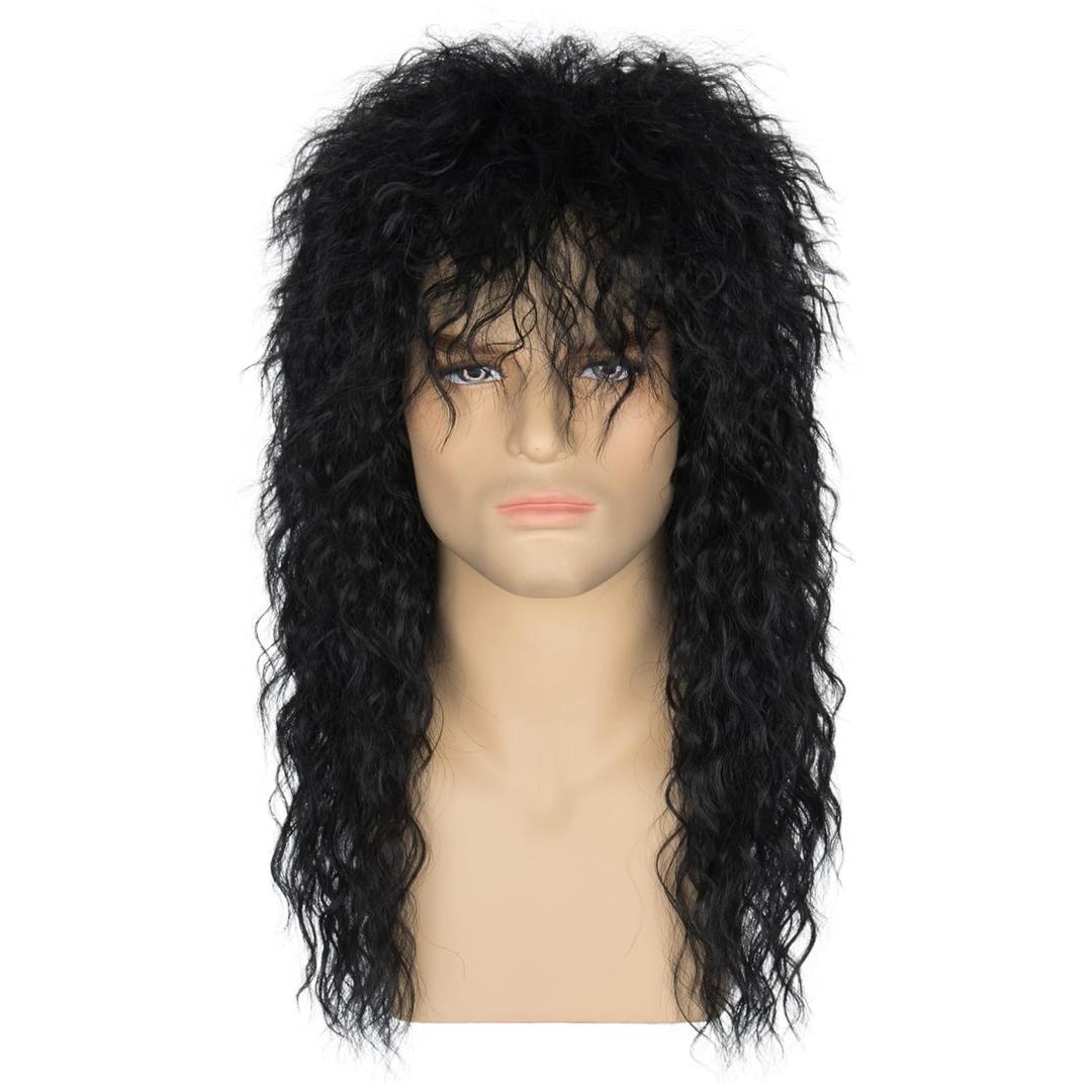 Miss U Hair Man Long Curly Black 80s Funny Wigs Rocker Mullet Wig For Party Cosplay